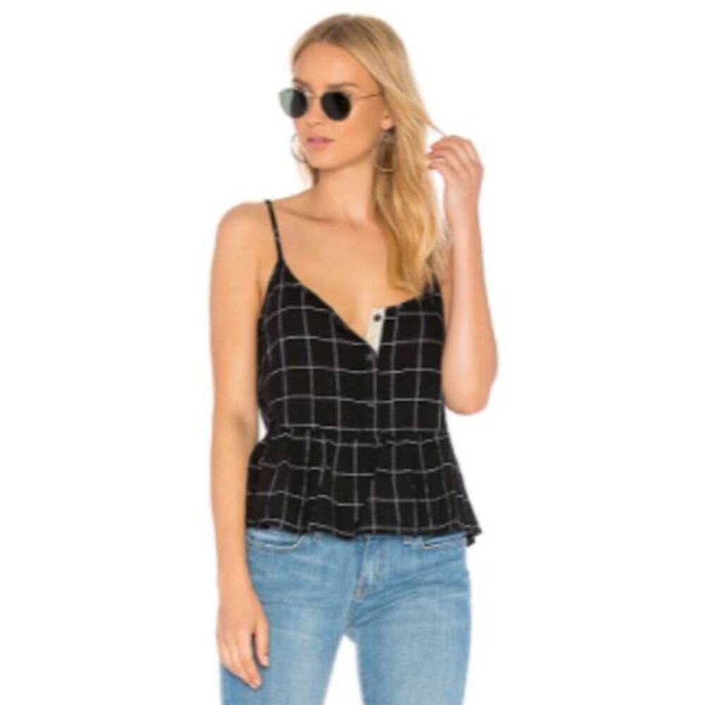 Current/Elliott Peplum Top Size M Black‎ Windowpane Cami Tank
